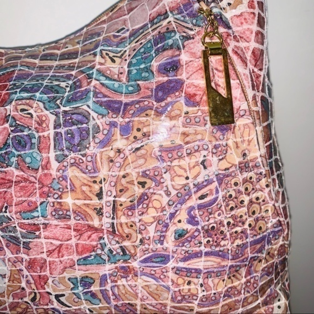 Vintage 80’s PINKY croc embossed marbleized leather bag pastel pink purple EUC - Picture 7 of 12